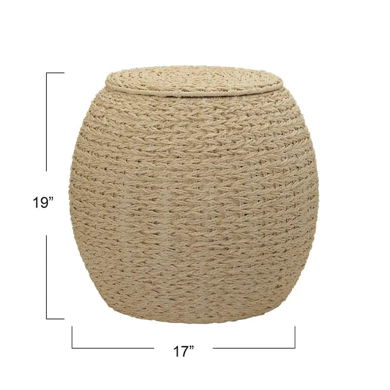 Household Essentials Handwoven Barrel Wicker Storage Basket Side Table - 17.0L x 17.0W x 19.0H
