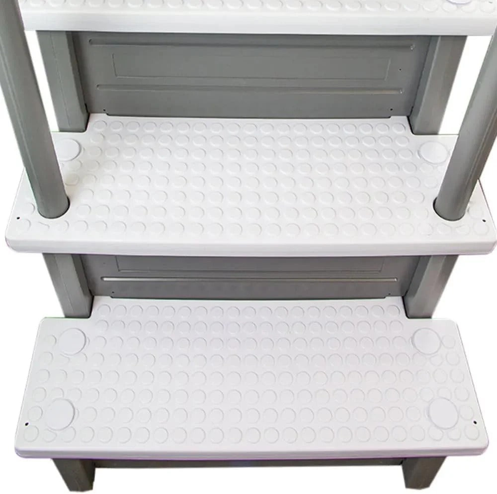 Non-slip pool entrance steps | Gray | Suitable for above-ground pools | Can be installed on patios with a height of 122 to 137 cm | Maximum load capacity 136 kg