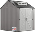 Rubbermaid resin garden shed with floor (2.13 x 2.13 m), weatherproof, grey, for storing garden tools, lawnmowers, bicycles and pool accessories