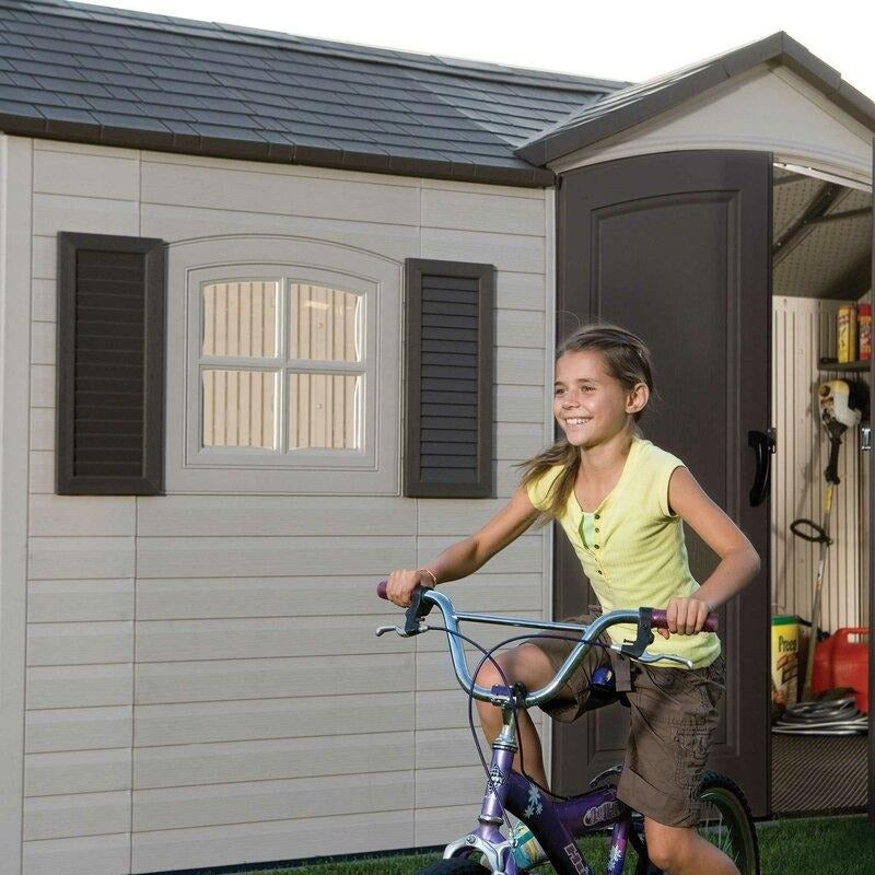 2025 Side entrance, 4.57 m W x 2.44 m D, plastic tool shed