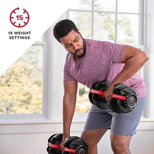 Bowflex SelectTech 552 Adjustable Dumbbells (pair), 2.3–23.8 kg, space-saving home fitness equipment