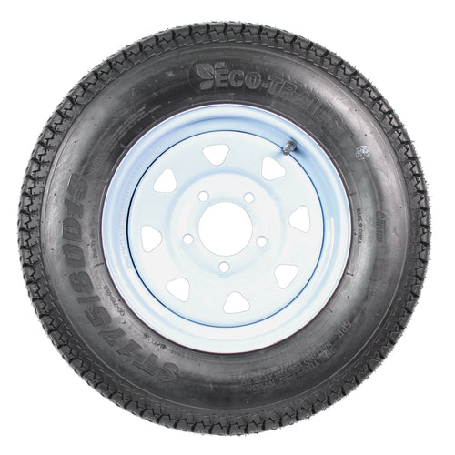 2-pack trailer tires and rims ST175/80D13 175/80 13 B78-13 LRC 5-hole white spoked wheel