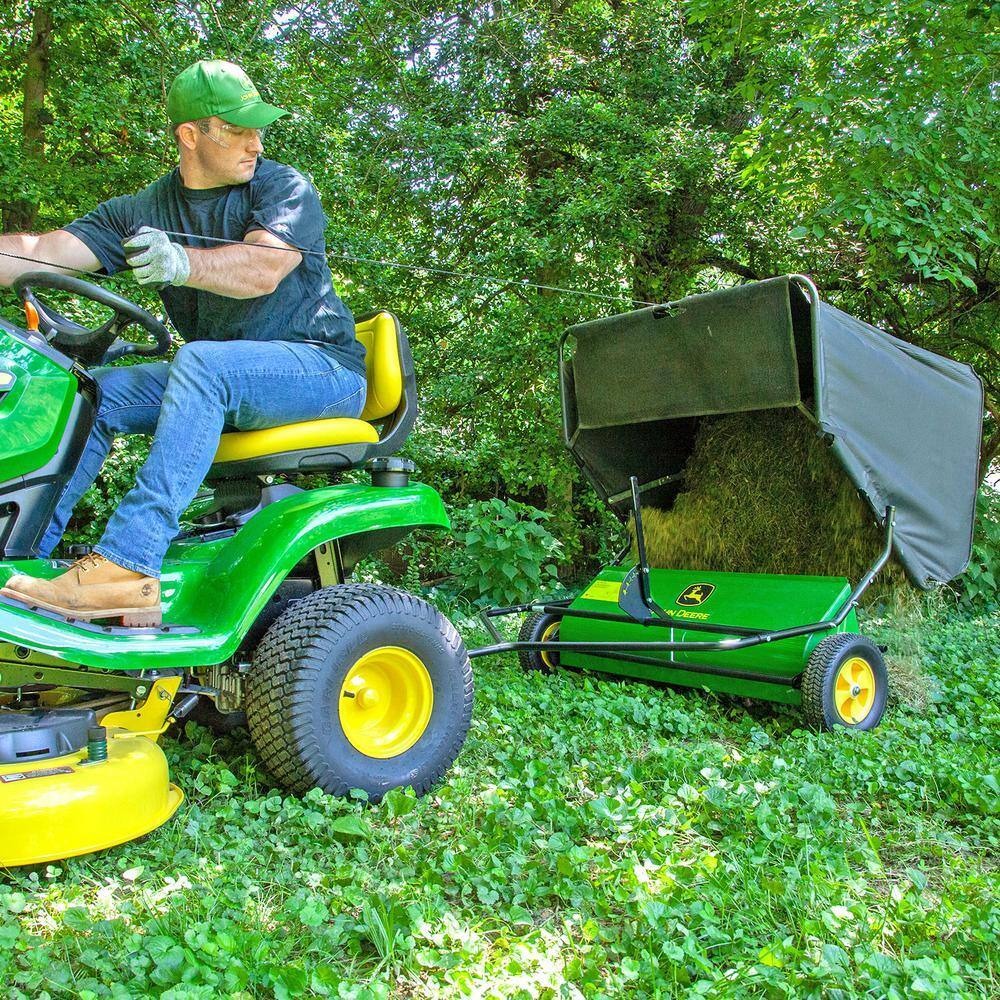John Deere 42″ trailed lawn sweeper, 24 cubic foot capacity, adjustable brushes