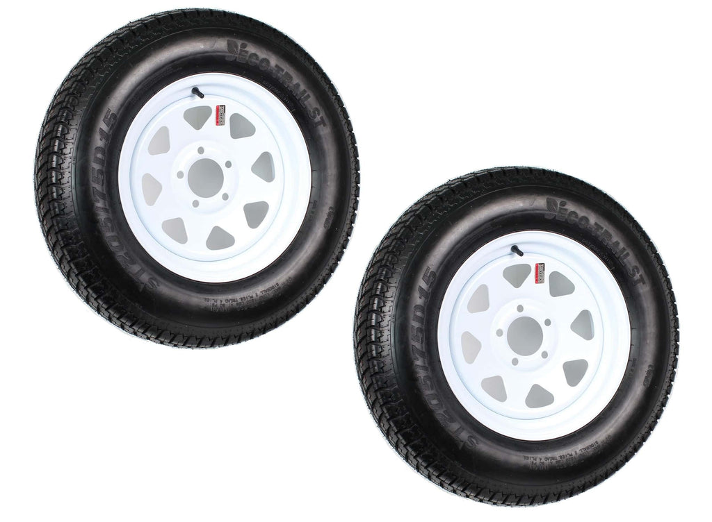 2-pack trailer tires on rim ST205/75D15 205/75 D 15 inch LRC 5-hole white spokes  1