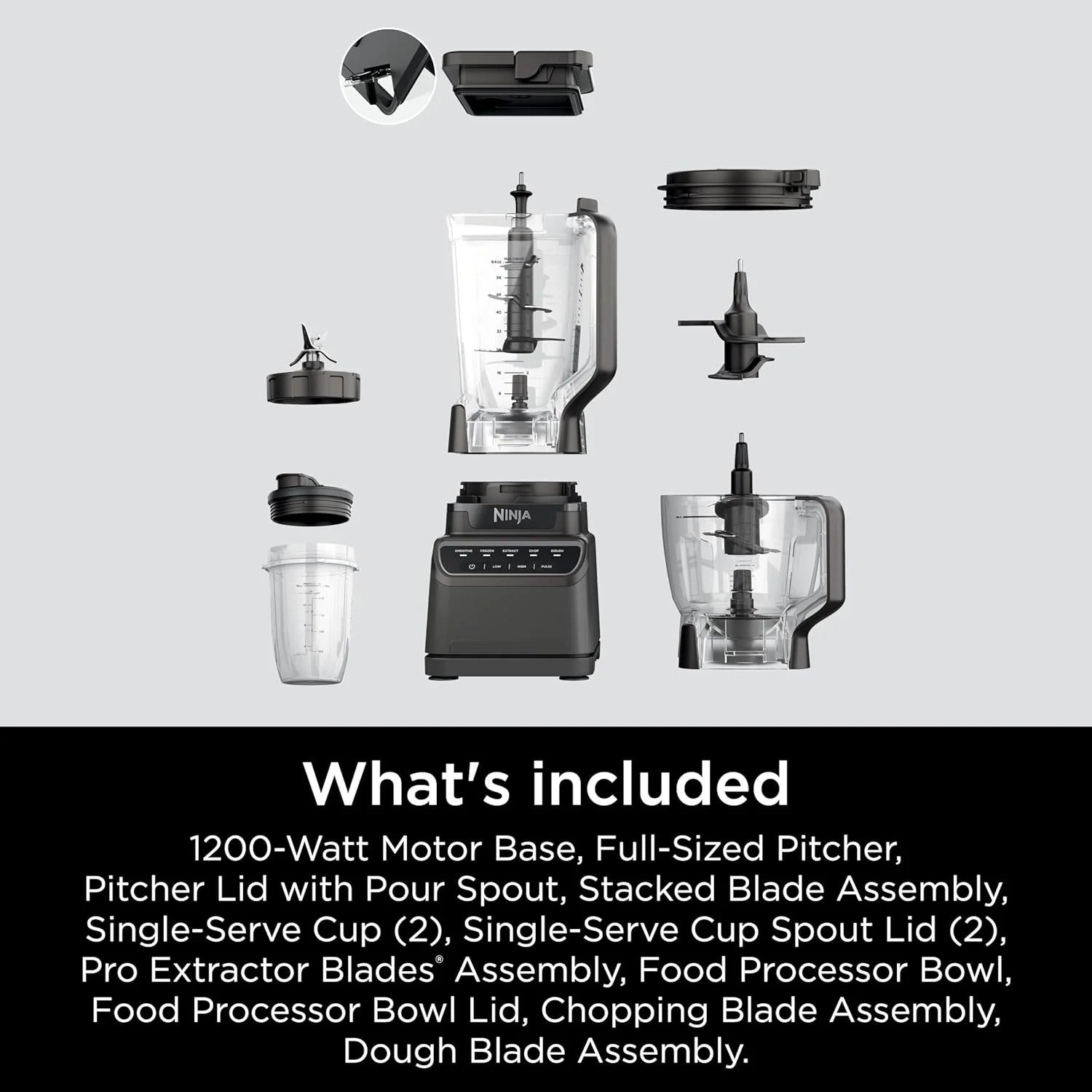 Ninja Mega Kitchen System, 1500 Watt Stand Mixer (2.1 Liters) and Food Processor (8 Cups) with (2) 473 ml Takeaway Cups