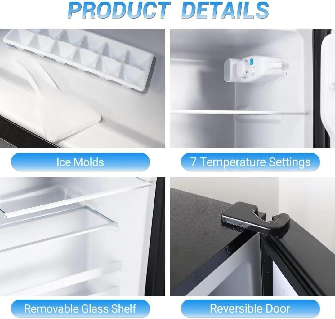 Apartment-sized refrigerator, 3.5 cubic feet (approx. 99 liters) usable capacity, small refrigerator with freezer compartment, suitable for houses and apartments, freestanding