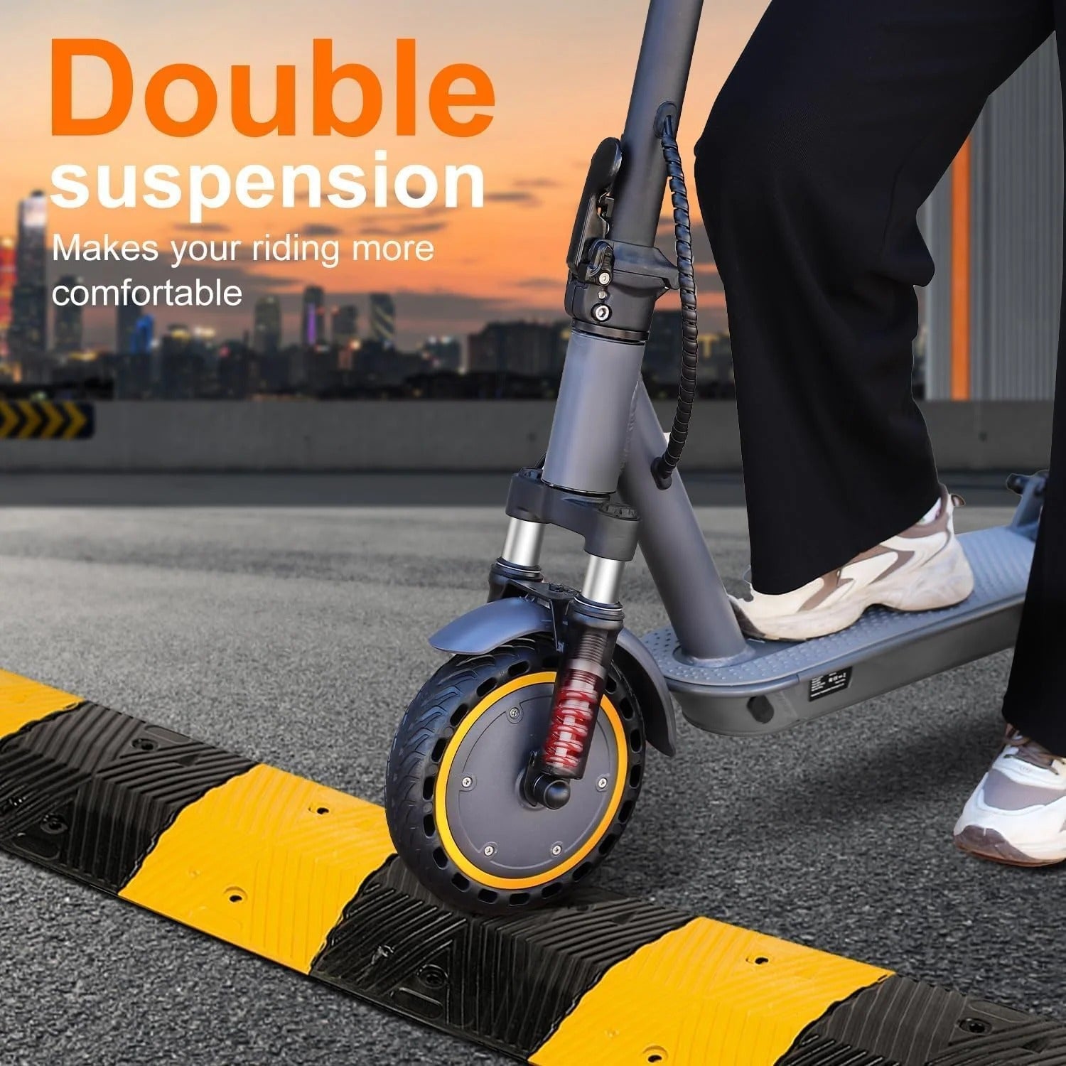 Electric scooter, 350W/500W powerful motor, 8.5"/10" solid rubber tires, 19/22 mph, 28/21/12 mile range, dual brakes