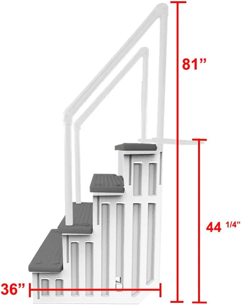 Non-slip pool entrance steps | Gray | Suitable for above-ground pools | Can be installed on patios with a height of 122 to 137 cm | Maximum load capacity 136 kg