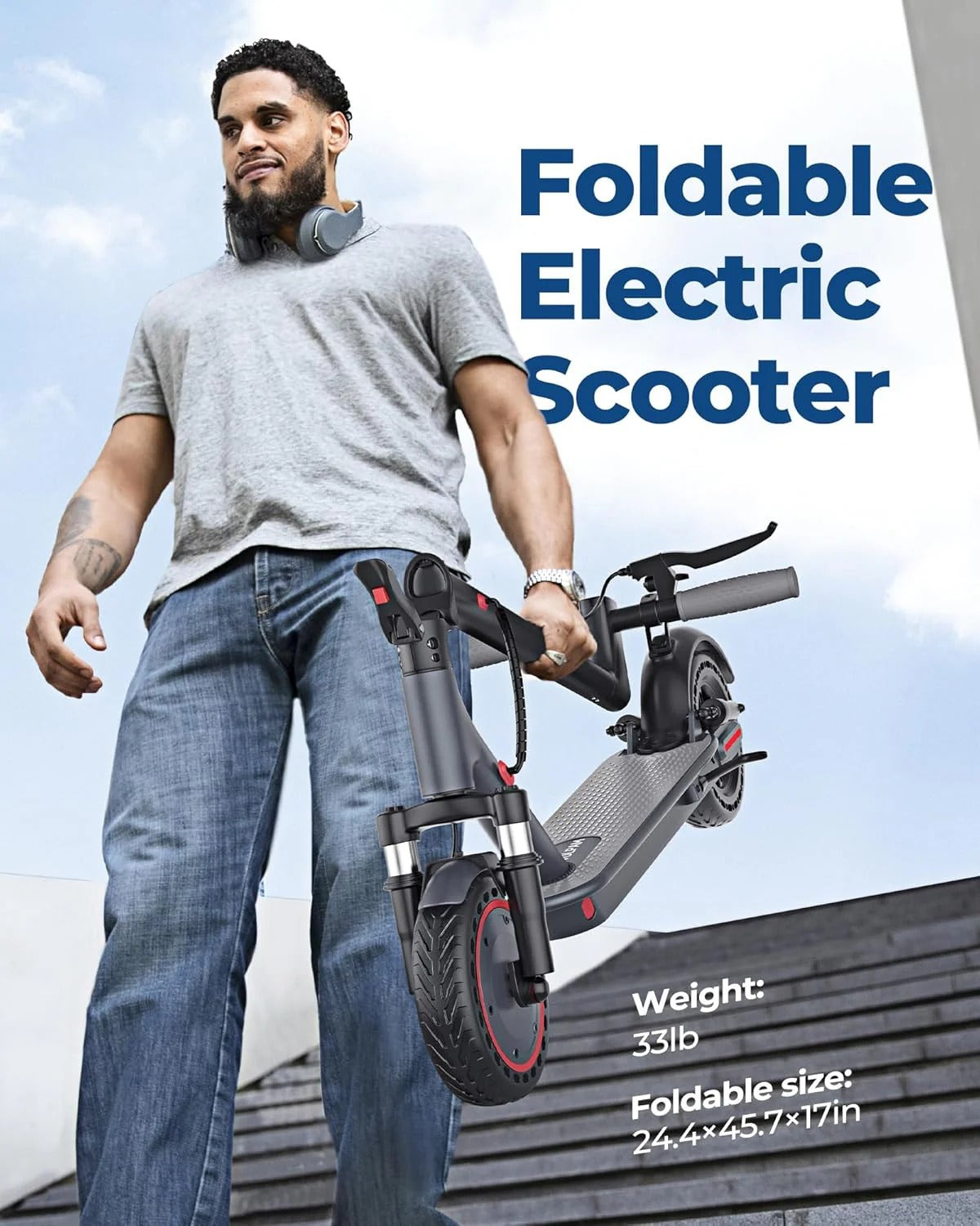Electric scooter, 350W/500W powerful motor, 8.5"/10" solid rubber tires, 19/22 mph, 28/21/12 mile range, dual brakes