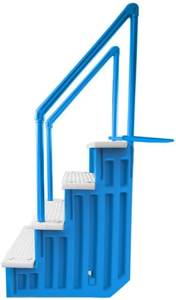 Non-slip pool entrance steps | Gray | Suitable for above-ground pools | Can be installed on patios with a height of 122 to 137 cm | Maximum load capacity 136 kg