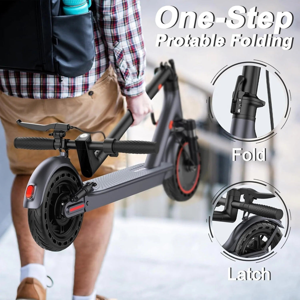 Electric scooter, 350W/500W powerful motor, 8.5"/10" solid rubber tires, 19/22 mph, 28/21/12 mile range, dual brakes