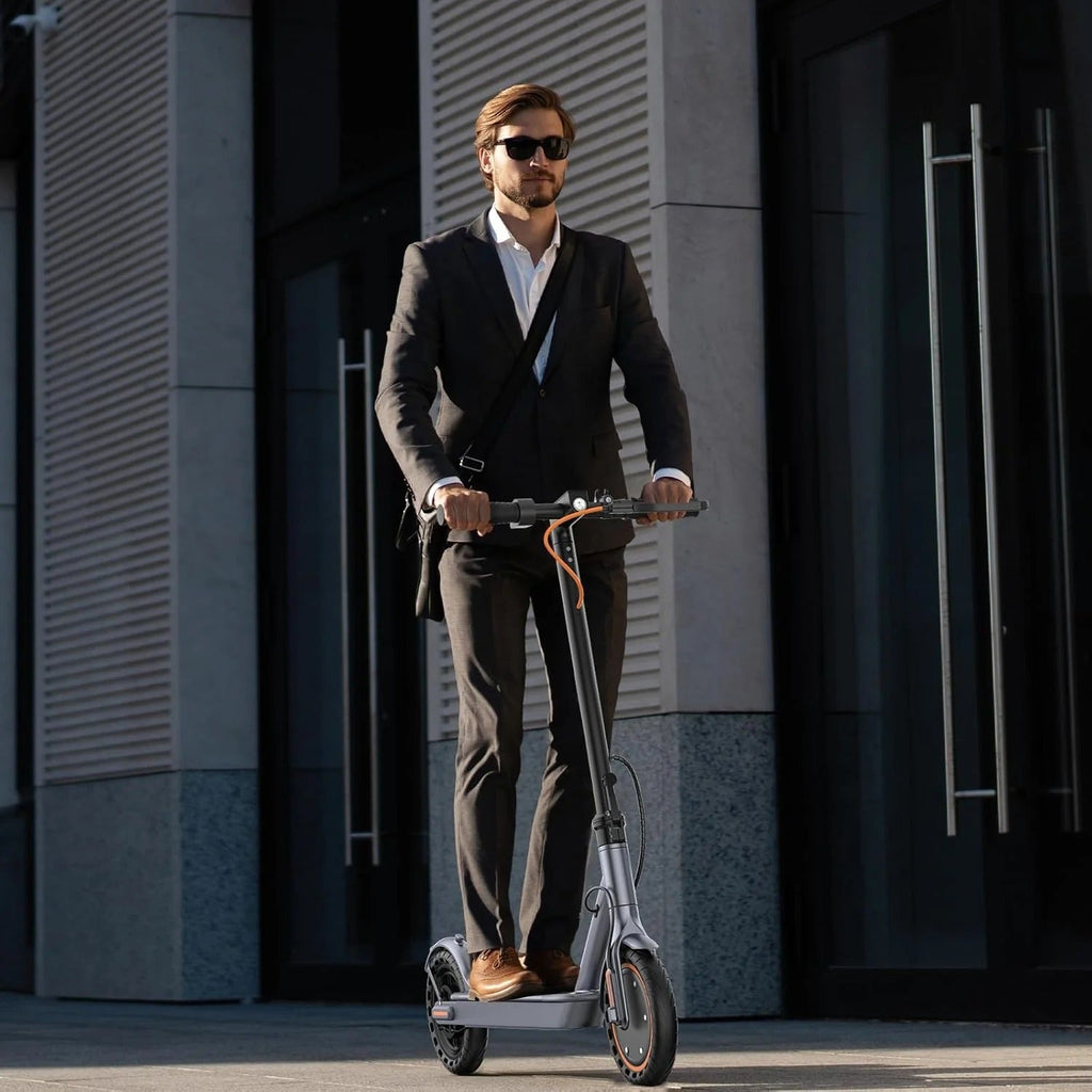 Electric scooter, 350W/500W powerful motor, 8.5"/10" solid rubber tires, 19/22 mph, 28/21/12 mile range, dual brakes